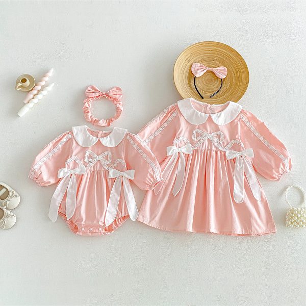 【66-130cm】ロンパースorワンピース 女の子 姉妹服 蝶結び付き かわいい