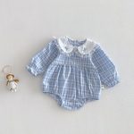 【66-90cm】ロンパース ベビー フリル襟 チェック