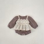 【66-90cm】ロンパース ベビー チェック レイヤード