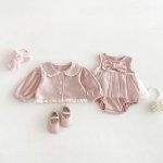 【66-90cm】ロンパース&丸襟ジャケット ベビー 蝶結び チュール