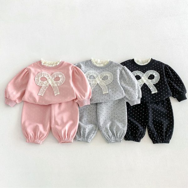 【80-130cm】セットアップ 女の子 リボン ドット