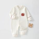 【73-90cm】カバーオール ベビー りんごくま シンプル - 画像 (4)