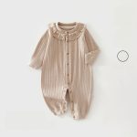 【66-90cm】カバーオール ベビー フリル襟 ジャカード