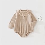 【66-90cm】ロンパース ベビー フリル襟 ジャカード - 画像 (2)