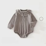 【66-90cm】ロンパース ベビー フリル襟 ジャカード - 画像 (3)