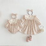 【66-130cm】ロンパースorワンピース 女の子 姉妹服 フラワー柄 - 画像 (5)