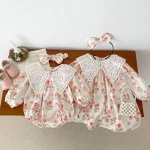 【66-120cm】ロンパース or ワンピース ベビー レース襟 花柄 - 画像 (5)