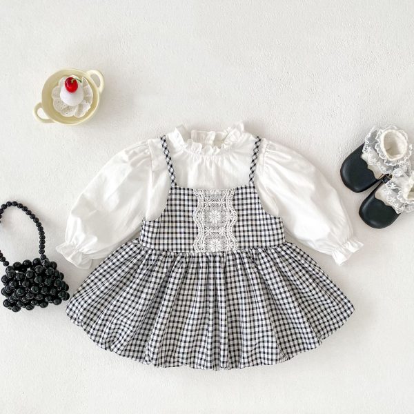 【73-120cm】セットアップ 女の子 レース チェック