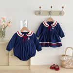 【73-100cm】ロンパースorワンピース 姉妹服 ウサギ柄 セーラー風 - 画像 (2)