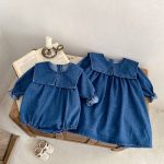 【66-130cm】ロンパースorワンピース 女の子 姉妹服 セーラー襟 デニム - 画像 (3)