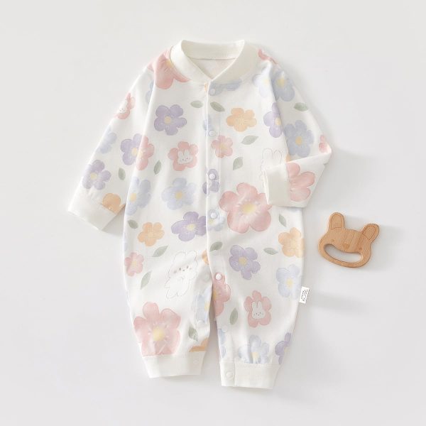 【66-90cm】ロンパース ベビー フラワー シンプル