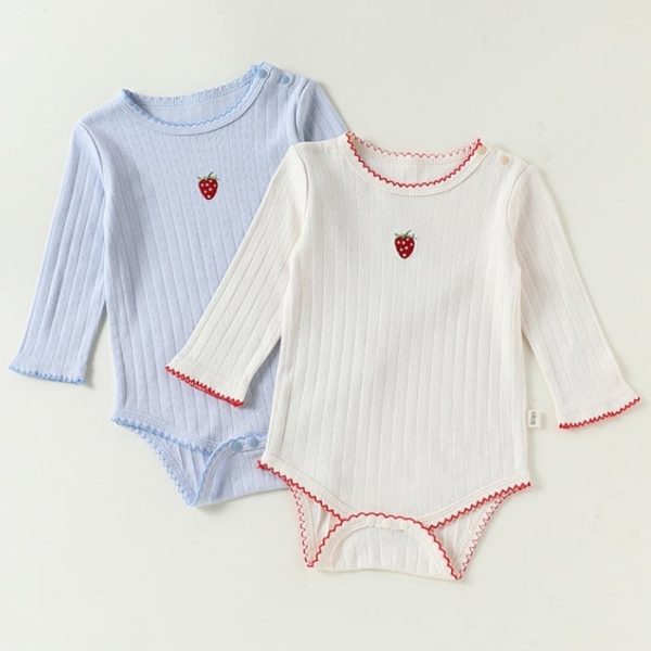 【66-90cm】ロンパース ベビー服 シンプル イチゴリブ