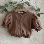 【66-100cm】トップス ベビー ハート 透かし編み パフスリーブ - 画像 (5)