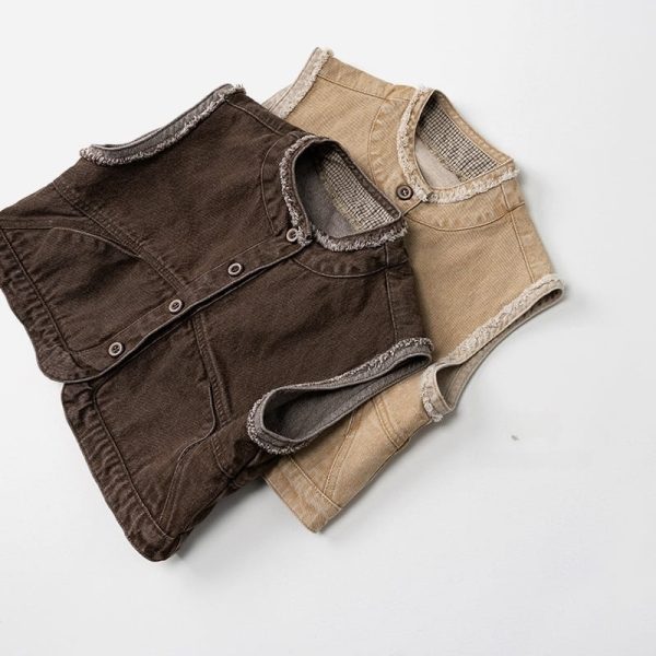 【80-130cm】ベスト キッズ レトロ シンプル ナチュラル