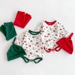 【66-90cm】ロンパース ベビー クリスマス柄 長袖 3点セット