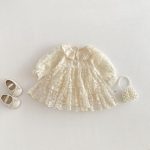 【66-90cm】ロンパース ベビー フラワー 刺繍 レース