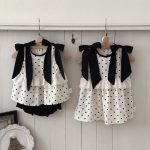 【73-100cm】ワンピースorセットアップ ベビー ドット柄 リボン