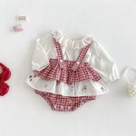 【66-90cm】サロペットロンパース＆レース襟シャツ ベビー チェック