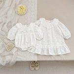 【66-130cm】ロンパースorワンピース 女の子 姉妹服 フリル襟