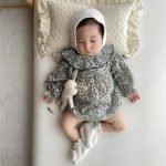 【66-90cm】ロンパース ベビー 韓国風 ブルー花柄