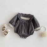 【66-90cm】ロンパース ベビー レトロ チェック