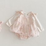 【66-90cm】ロンパース&ドットロン ベビー 蝶結び チュール