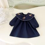 【73-120cm】ワンピース ベビー 馬刺繡 レトロ