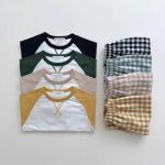 【73-100cm】トップス&チェックパンツ ベビー 韓国風 切り替え