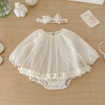 【66-90cm】ロンパース ベビー リボン チュール