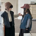 【80-130cm】ベスト キッズ デニム 森ガール風 ノースリーブ