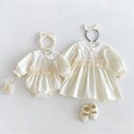 【66-130cm】ロンパースorワンピース 女の子 姉妹服 フランス風 レース