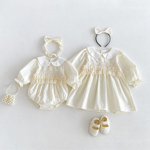【66-130cm】ロンパースorワンピース 女の子 姉妹服 フランス風 レース