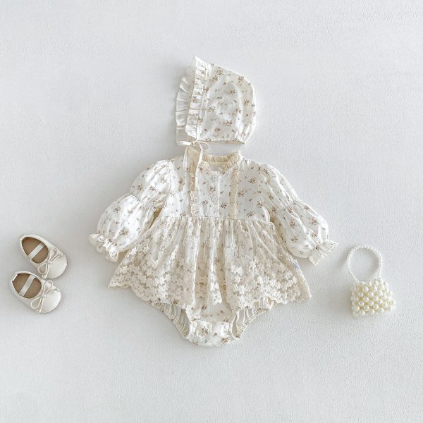 【66-90cm】ロンパース ベビー パフスリーブ 花柄