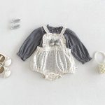 【66-90cm】ロンパース&しぼ感トップス ベビー 蝶結び 小花柄