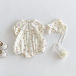 【66-90cm】ロンパース ベビー レース 小花柄