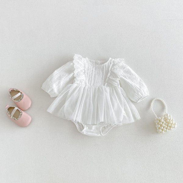 【66-90cm】ロンパース ベビー フリル メッシュ