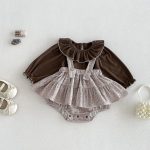 【66-90cm】サロペットロンパース&トップス ベビー 小花柄 フリル襟