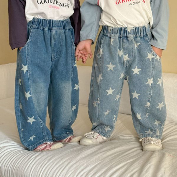 【80-150cm】パンツ キッズ デニム スター柄