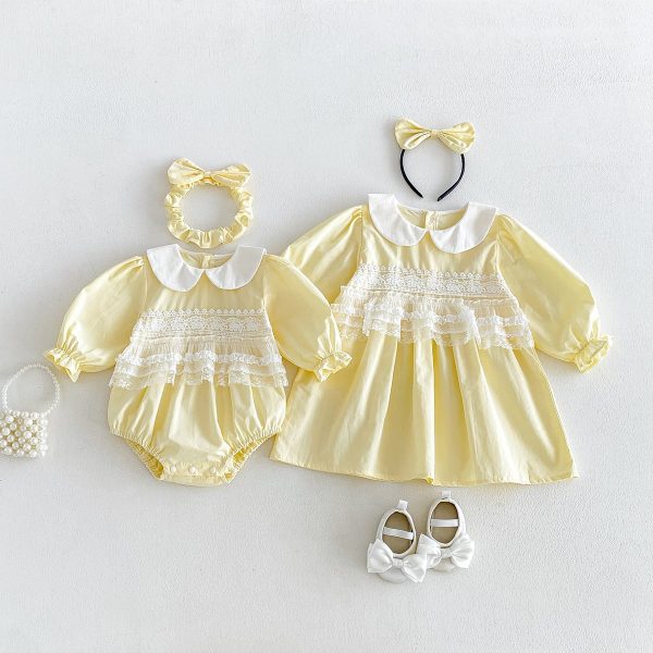 【66-130cm】ロンパースorワンピース 女の子 姉妹服 レース おしゃれ