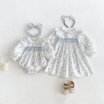 【66-130cm】ロンパースorワンピース ベビー 姉妹服 フラワー柄
