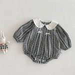 【66-90cm】ロンパース ベビー 襟付き チェック