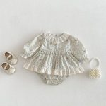 【66-90cm】ロンパース ベビー 丸襟 小花柄