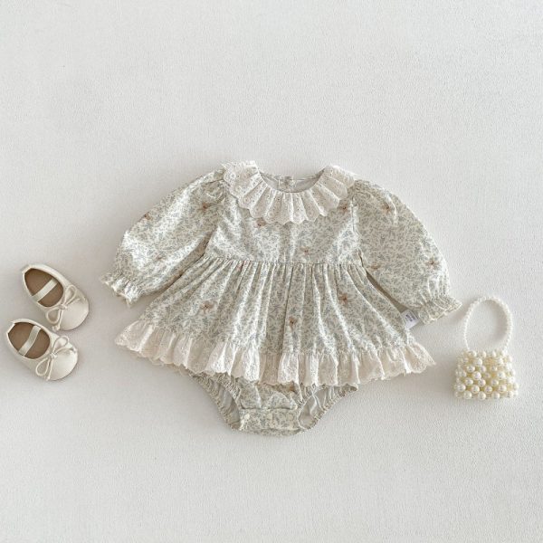 【66-90cm】ロンパース ベビー 丸襟 小花柄