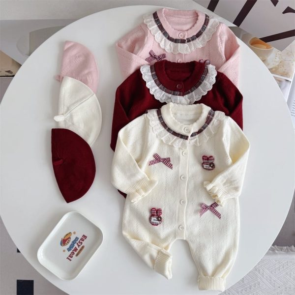 【66-90cm】ロンパース ベビー ウサギ 蝶結び