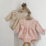 【66-90cm】ロンパース ベビー 肩フリル襟 ノーカラー - 画像 (2)