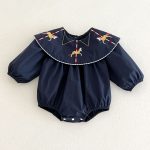 【66-90cm】ロンパース ベビー 馬刺繡 折り襟 - 画像 (8)