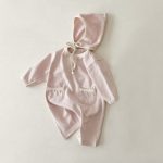 【66-90cm】ロンパース&帽子 細ボーダー 2つボタン ポケット付き 新生児 ベビー - 画像 (8)