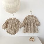 【66-130cm】ロンパースorワンピース ベビー フラワー パフスリーブ - 画像 (6)
