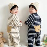 【66-90cm】ロンパース ベビー クマ柄 ボーダー