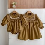 【66-130cm】ロンパースor長袖ワンピース 女の子 姉妹コーデ 刺繍入り - 画像 (2)